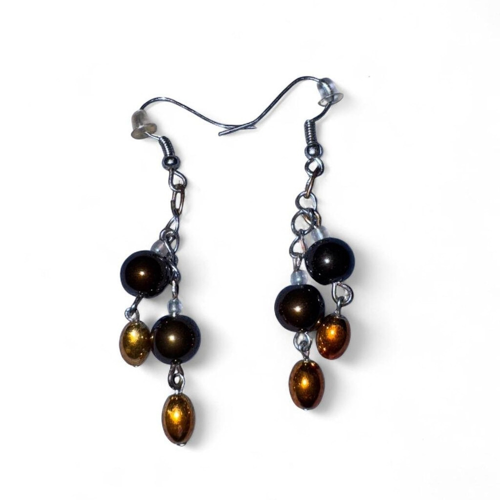 Black and gold beaded dangle earrings #goth #grunge